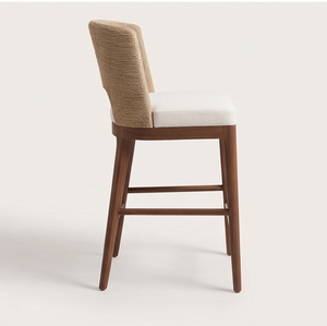 Chaise de bar moderne en rotin rembourrée avec pieds en bois, style côtier, mobilier pour la maison - Product Image 4