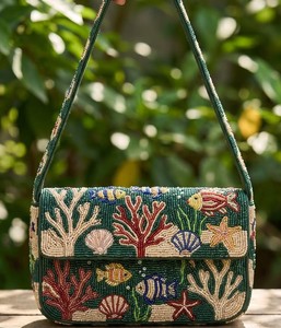 Bolso de Hombro para Mujer con Bordado de Hoja Verde y Cuentas, Moderno, Hecho a Mano, con Solapa de Cuentas de Semillas, Bandolera, Bolso de Fiesta de Verano, Venta al por Mayor - Product Image 5