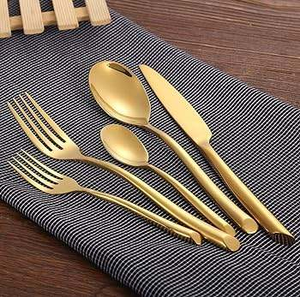 Juego de cubiertos de metal de diseño moderno para el hogar, color dorado, cubiertos de diseño moderno, cucharas de acero espejado - Product Image 3
