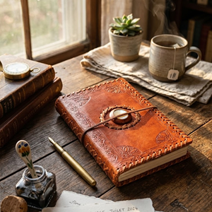 Journal en cuir vintage avec pierre précieuse, carnet en cuir fait main, journal de voyage rustique, journal d'écriture gaufré, cadeau pour écrivain - Product Image 1