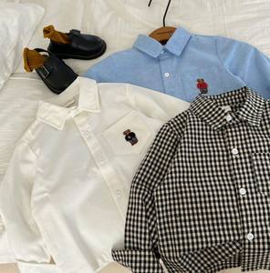 Chemises décontractées pour garçons, chemises à manches longues pour enfants, chemises polo mignonnes brodées d'un ours, 100% coton, écologiques, respirantes - Product Image 4