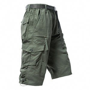 Pantalones Cortos Cargo de Color Sólido para Hombre, con Bolsillos, Cierre con Cordón, Estilo Workwear, Cintura Media, Material de Lona - Product Image 5