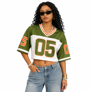 Maillot de football américain pour femme, haut court en maille, tendance, pour le jour du match, streetwear, fournisseur en gros OEM ODM - Product Image 1