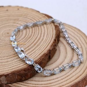 Pulsera de tenis de oro blanco macizo de 14K con aguamarina natural ovalada y diamantes engastados, joyería fina, Memoria Jewels, venta al por mayor - Product Image 6