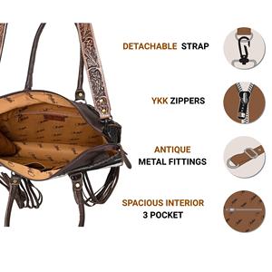 Bolso Tote de Cuero Vacuno Hecho a Mano de Primera Calidad con Parches de Pelo Estilo Western - Product Image 4
