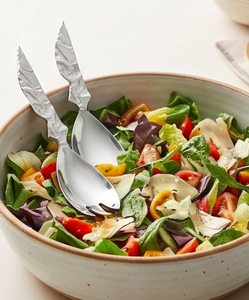 Ensemble de couverts élégants en métal pour salade avec poignées à motif de feuilles, finition miroir haute brillance, lavable au lave-vaisselle, pour usage domestique - Product Image 4