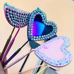 Heart Shape Makeup <b>Mirror</b> With Rhinestones Hand Hold Beauty Tool <b>Plastic</b> Material - Product Image 1