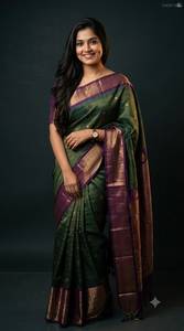 <b>Red</b> Hand Drawn Silk <b>Saree</b> Women Traditional Indian Pakistani Wedding Floor-Length Ethnic Sari Regular Fit All Seasons - Product Image 3