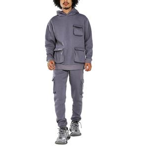 Conjunto de Sudadera con Capucha Oversize y Pantalones Cargo de Forro Polar Premium con Bolsillos, Chándal Pesado para Hombre, Conjunto de Sudadera con Capucha Cargo, Ropa Casual Urbana - Product Image 1