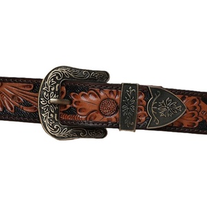 Stylish Genuine <b>Leather</b> <b>Belts</b> Western Brown <b>Tooled</b> <b>Leather</b> Floral Print <b>Belts</b> Real Handmade <b>Tooled</b> <b>Leather</b> Unisex Waist <b>Belts</b> - Product Image 3