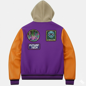 Produit le plus vendu, veste varsity à capuche pour homme, style streetwear, design avec patch brodé, veste varsity pour homme, style streetwear - Product Image 2