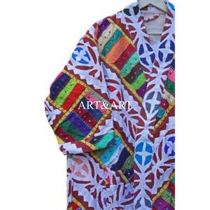 Kimono Casual de Verano e Invierno, Estilo Vintage Kantha, Cuello en V, Hecho a Mano, 100% Algodón, Transpirable, Suave, Estampado Floral, Regalo Perfecto para Mamá - Product Image 2