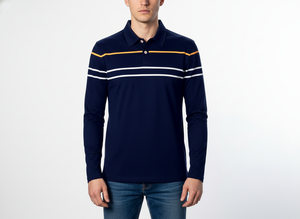 Polo rayé tendance pour homme à manches longues, coupe ajustée, col à revers, style décontracté, automne-printemps - Product Image 2