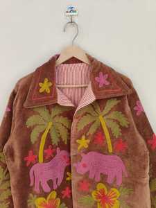 Blouson bomber en velours fait main, motif animalier Suzani, écologique, réversible, respirant, court, style bohème avec broderie florale - Product Image 2