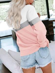 Sudaderas para mujer, ajuste cómodo, sudaderas transpirables con bolsillo frontal, sudaderas rosas y blancas para mujer - Product Image 5