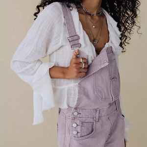 Wholesale Eco-Friendly Knitted Summer Women's Lavender Denim Overalls Wide Leg Mid Waist Regular Fit Casual <b>Jumpsuit</b> Breathable - Product Image 4