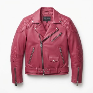 Veste de moto en cuir pour homme RELEVO, couleur violette, coupe ajustée, fermeture éclair, col rabattable, style automne - Product Image 4