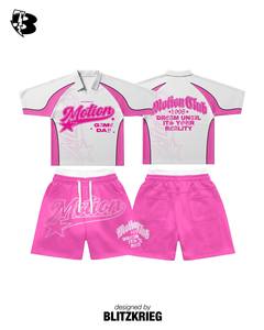 ชุดเข้าชุดสีขาวน้ำเงิน White Blue Motion Club |   เสื้อโปโลโอเวอร์ไซส์และกางเกงขาสั้น |   ชุดสตรีทแวร์ Dream Until Reality รับผลิตแบบ OEM และรับผลิตภายใต้แบรนด์ของคุณ - Product Image 3