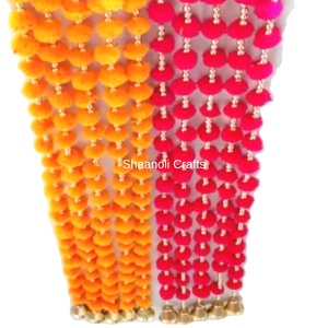 Guirnaldas de diseñador multicolor Hermosos fondos con campana y gotas traseras de material hecho a mano 100% para fiesta de boda, Haldi, decoración - Product Image 3