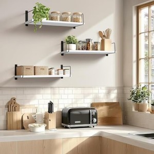 Estantes de Pared de Madera de Acacia, Acabado Blanqueado, Juego de 3 Piezas, Venta al Por Mayor |   Hecho a Mano - Product Image 1