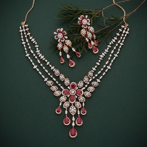 Ensemble de bijoux classiques plaqués or rose avec pendentifs et breloques en diamant, mariage, luxe pour femmes, certifié IGI - Product Image 3