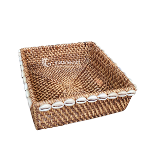 Cesta de Almacenamiento de Ratán Tejida a Mano con Borde de Conchas Marinas Naturales, Ecológica, para Cocina y Armario, Decoración Costera, Caja de Regalo - Product Image 1