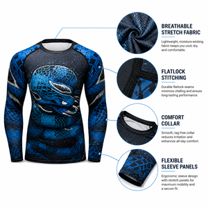 Maillot de compression à manches longues imprimé serpent personnalisé pour MMA, BJJ, grappling – Fabricant OEM ODM - Product Image 3