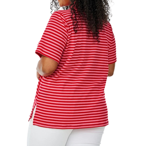 Camisa a Rayas de Talla Grande para Mujer, Manga Corta, Corte Holgado, Fabricación Personalizada al por Mayor (ODM), Antiarrugas, Transpirable, de Algodón Tejido - Product Image 4