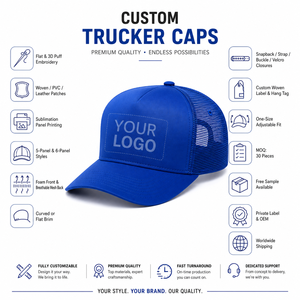 Gorra Trucker Personalizada con Malla Azul en la Parte Trasera, 5 Paneles, Logotipo Bordado en el Panel Frontal, Ajuste Ajustable, Unisex, Uso Casual - Product Image 3