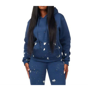Sudadera con capucha para mujer, color azul marino, con estampado de puntos, con cordón y bolsillos laterales, ropa informal de otoño - Product Image 1