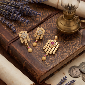 Divyoro - Juego de Dijes de Cobre Chapado en Oro Vintage con Rubí, Colgante Geométrico, Bisel de Aleación Clásico para Mujer, Diamante con Corte Princesa - Product Image 4