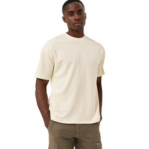 Men's <b>Cream</b> Regular Fit Cotton T-Shirt O-Neck Short Sleeve Casual Jersey Breathable Solid Color Blank Design - Product Image 1