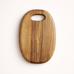 Planche à découper en bois d'acacia de forme ovale avec poignée facile à saisir, surface sûre pour les couteaux, idéale pour la découpe quotidienne, le service et l'utilisation en cuisine - Product Image 1