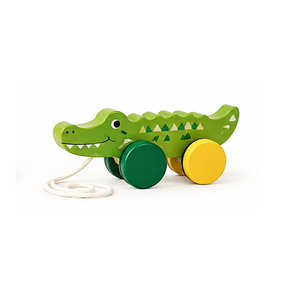Jouet en bois à tirer en forme de crocodile avec corde, animal mignon, cadeau pour tout-petit - Product Image 1