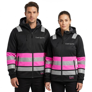 Veste réfléchissante unisexe haute visibilité noire et violette, vêtements de travail de sécurité avec capuche - Product Image 1