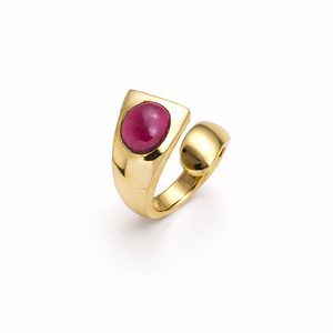 Garnet <b>Ring</b> Brass Gold Plated <b>Open</b> Band Handmade Statement <b>Ring</b> Modern Designer Bold Jewelry Adjustable Gift for Women - Product Image 1