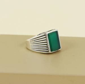 New Arrival Custom <b>Jewelry</b> Sterling Silver 925 Retro Punk Man Ring Agate Bezel Setting Stripe Pattern Rhodium Plated Natural - Product Image 5