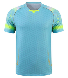 T-shirt sportif à manches courtes pour homme, motif géométrique bleu, col rond, séchage rapide, tricoté en polyester, coupe classique - Product Image 1