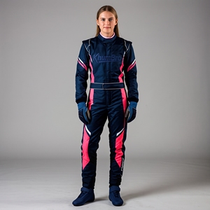 Combinaison de course pour femme KhumBro à manches longues, bleu marine et rose, respirante, professionnelle, pour pilote de karting, toutes saisons - Product Image 1