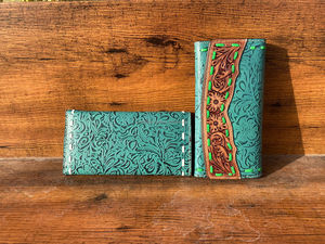 Nouveau design usiné à la main sculpture portefeuille en cuir pochette coque de téléphone carte élégant couleur Turquoise portefeuille multi-usages cuir occidental - Product Image 4