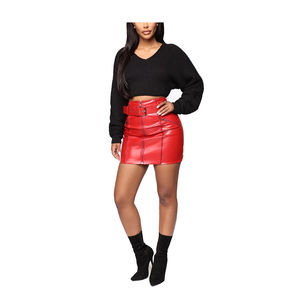 Nouvelles Arrivées Jupes Courtes Fendues Taille Haute Couleur Unie pour Femmes, Jupe en Cuir Grande Taille pour Femmes, Jupe Portefeuille - Product Image 2