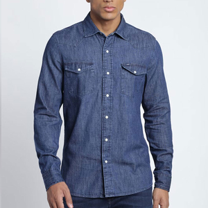 Chemise en jean pour homme à manches longues, coupe classique, couleur unie, col rabattu, respirante, style décontracté, coton délavé - Product Image 5
