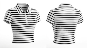 Camiseta Polo Corta a Rayas de Diseño Único y Estilo Personalizado, Corte Ajustado Informal, Manga Corta, Material de Algodón y Poliéster - Product Image 2