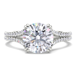 Bague de fiançailles en argent sterling 925 avec diamant rond brillant cultivé en laboratoire certifié IGI, sertie pavé, à double sangle - Product Image 1