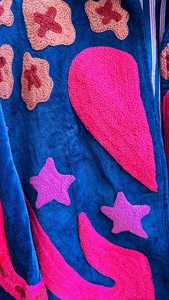 <b>Women</b>’s Deep Blue Embroidered <b>Velvet</b> Jacket – Pink Heart & Star Motif Open Front Short <b>Coat</b> - Product Image 5