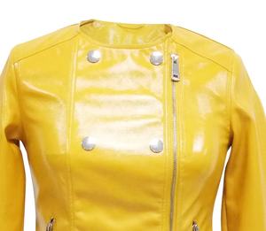 Chaqueta de Motera de Piel de Oveja Amarilla para Mujer, Estilo Regular, Transpirable, Elegante y Moderna para Invierno - Product Image 4