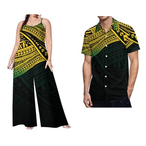 ชุดลำลองคู่รักลายชนเผ่าโพลินีเซียนราคาประหยัด ชุดเซ็ต 2 ชิ้น เสื้อผู้ชายลายพิมพ์แบบซามัว และจั๊มสูทหลวมสำหรับผู้หญิง ไซส์พลัส - Product Image 3