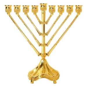 Candelabro Menorá Dorado de Nueve Brazos, Decoración para Bodas y Festividades Judías, Regalo Religioso, Hecho a Mano, Metal Resistente, Gran Venta - Product Image 1
