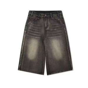 Shorts en jean personnalisés OEM pour hommes et femmes, coupe droite décontractée, bouton uni, automne, streetwear tissé sur mesure, vente en gros - Product Image 2