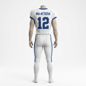 Custom Men's White Blue American Football Uniform <b>Padded</b> Jersey and <b>Pants</b> Set Sports Team Apparel - Product Image 2